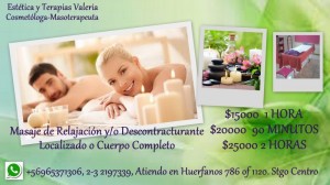 valeria Turismo en Chile en Santiago |  Masajes de relajacion descontracturantes, profesional , cansancio, , Dolores de cuello, espalda, hombro, terapeutico, masaje de pies