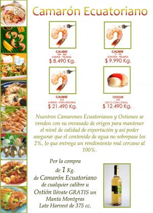 Comercial Alianza-Bervim Ltda. Turismo en Chile en Vitacura |  CAMARONES ECUATORIANOS Y OSTIONES, No compre agua, compre Camarones Ecuatorianos y Ostiones