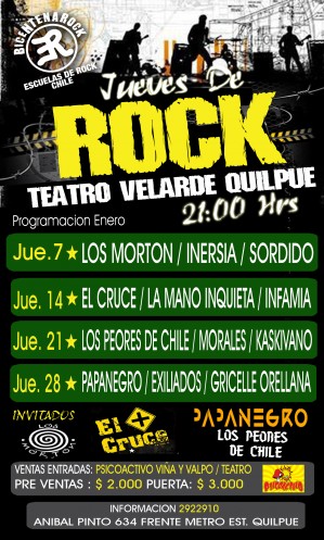 Teatro Velarde Turismo en Chile en Quilpu&eacute; |  Jueves de Rock en Teatro Velarde de Quilpu&eacute;, Todos los jueves de enero a las 21:00 hrs.
