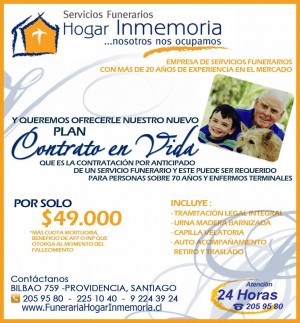  Turismo en Chile en Santiago |  Servicios Funerarios Hogar Inmemoria, Por Solo $49.000.-  Contrato en Vida